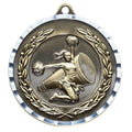 2 Inch Cheer Themed Diamond-Engraved Brass Medal with Customizable Back in Gold, Silver, or Bronze