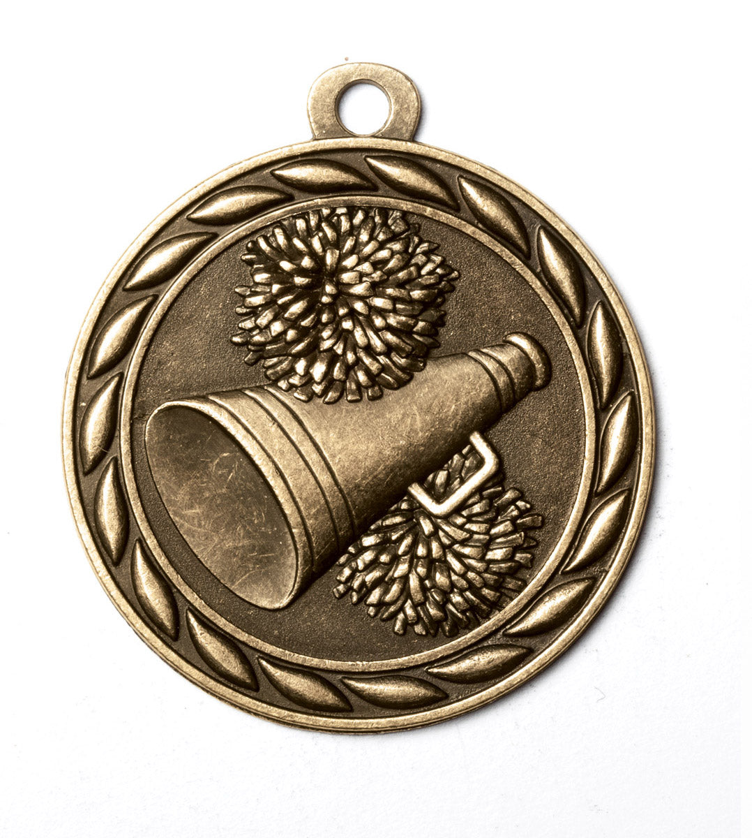 Metal 2-Inch in Diameter Round Cheerleading Medal with Customizable Back in Antique Brass