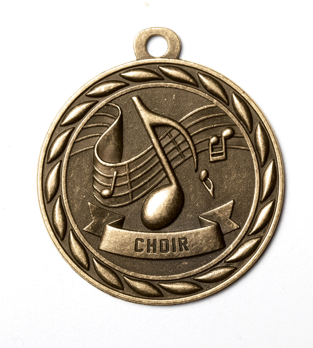 Metal 2-Inch in Diameter Round Choir Medal with Customizable Back in Antique Brass