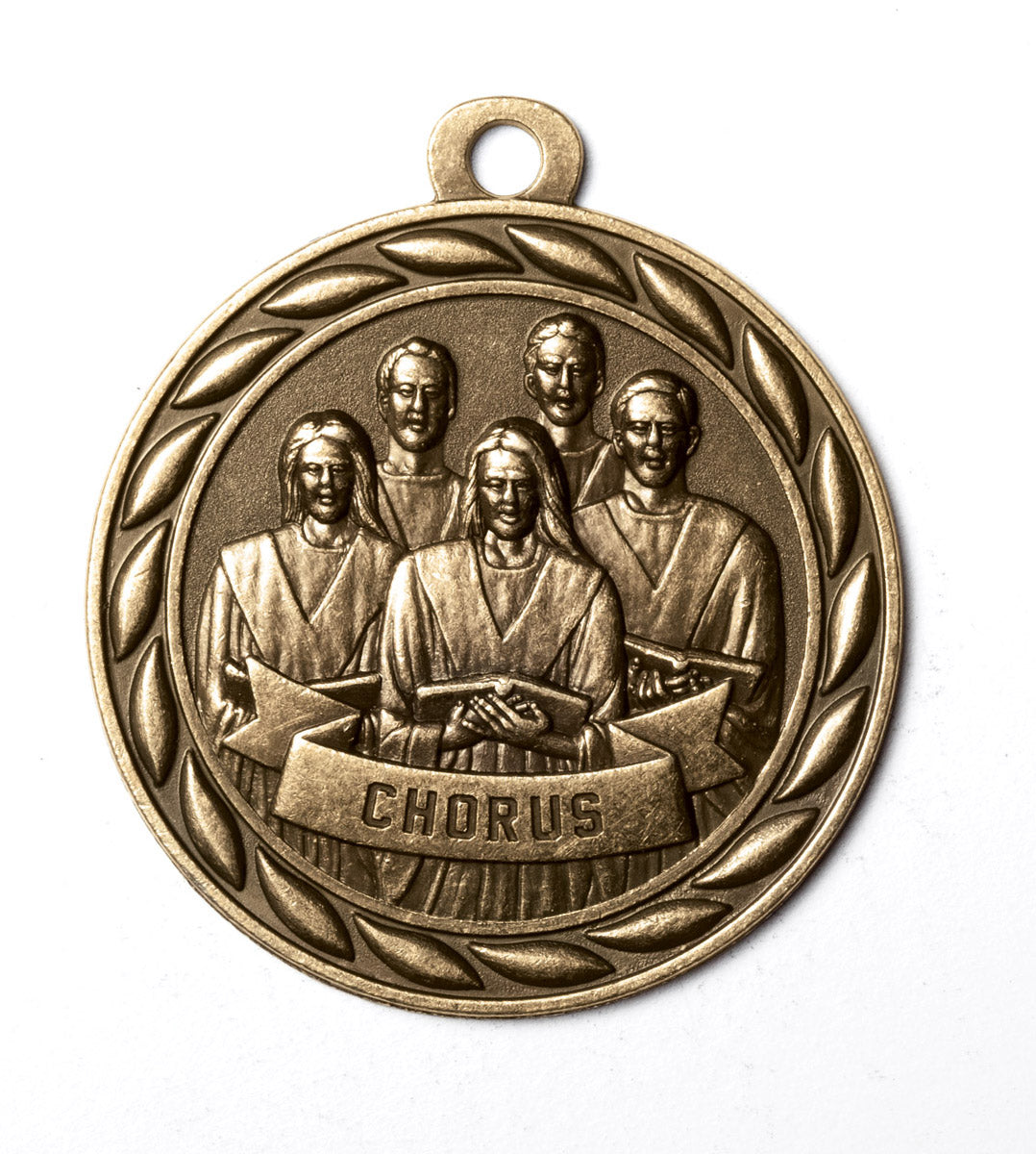 Metal 2-Inch in Diameter Round Chorus Medal with Customizable Back in Antique Brass
