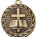 Metal 2-Inch in Diameter Round Christian School Medal with Customizable Back in Brass