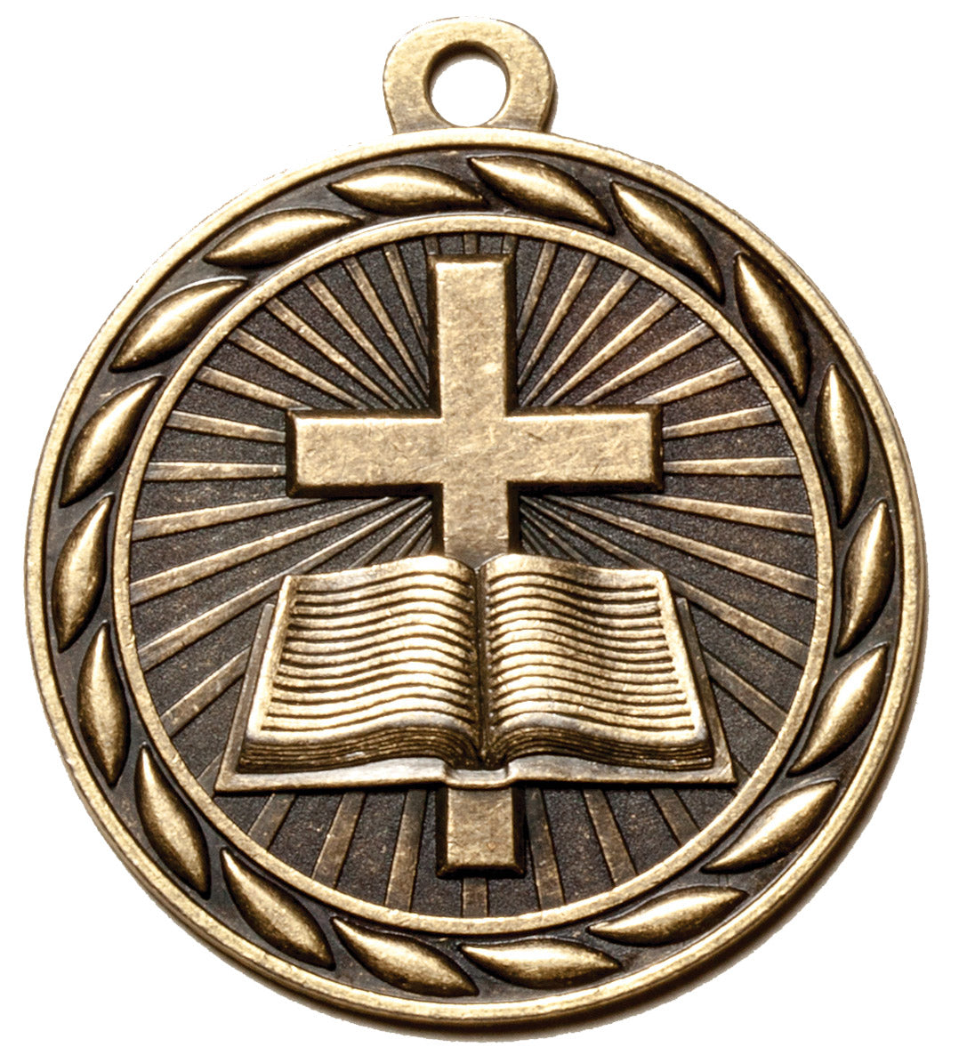 Metal 2-Inch in Diameter Round Christian School Medal with Customizable Back in Brass