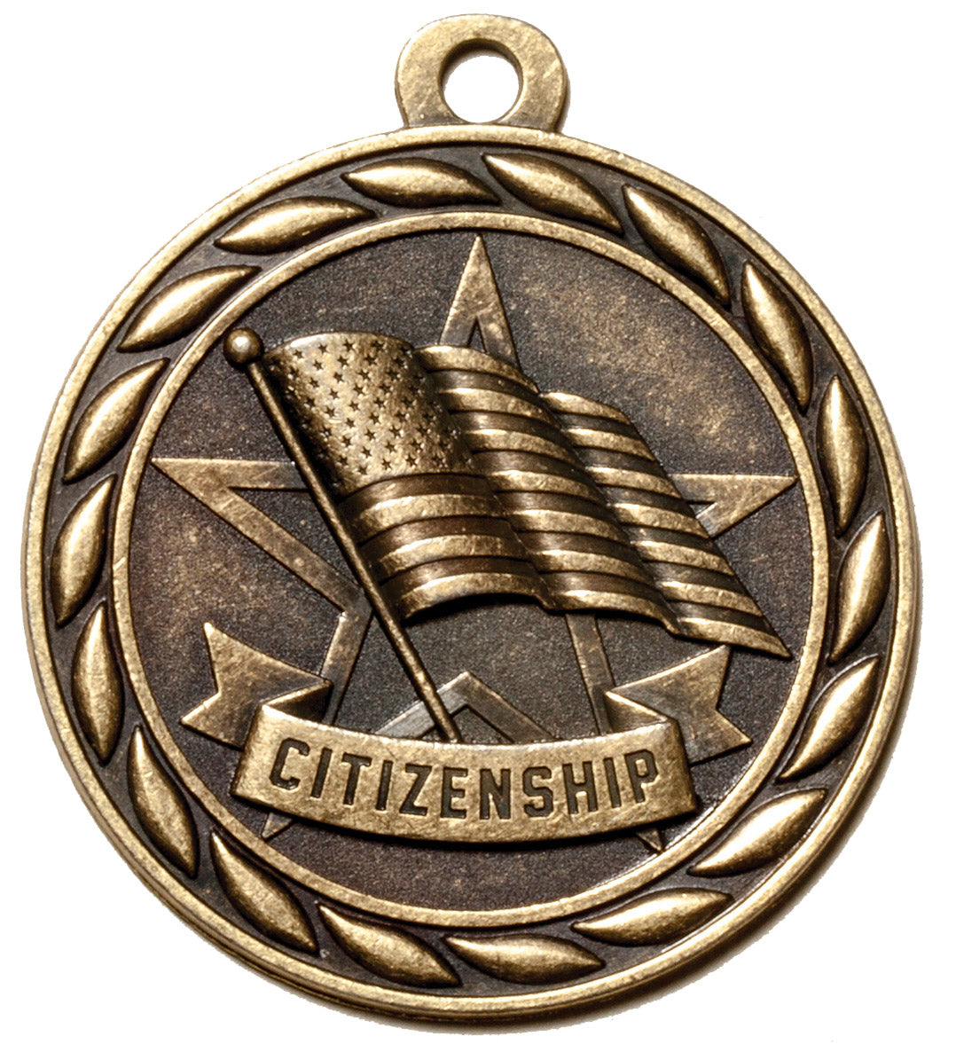 Metal 2-Inch in Diameter Round Citizenship Medal with Customizable Back in Brass