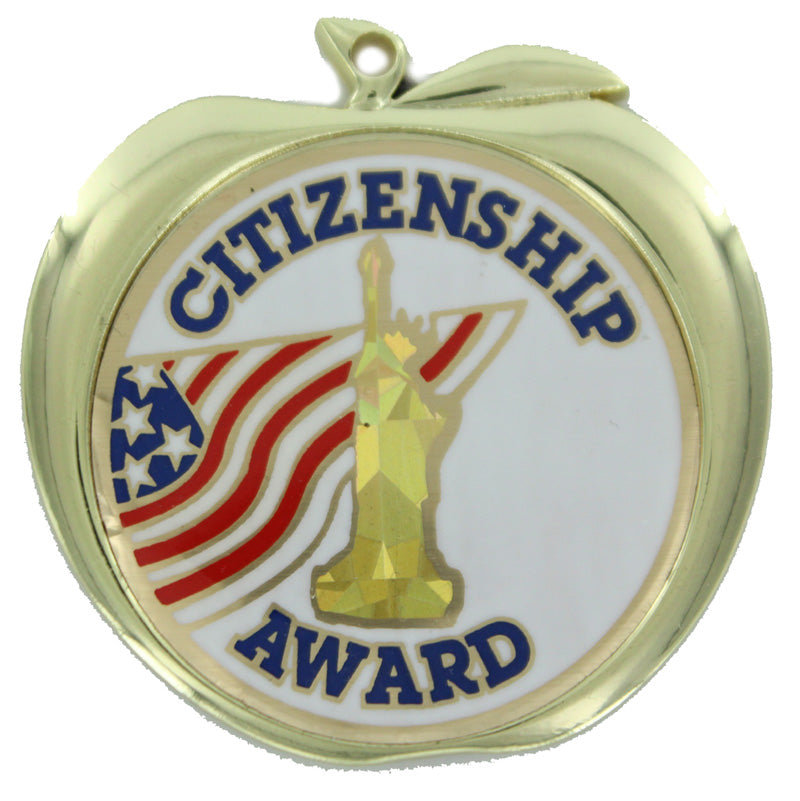 2-1/2 Inch Citizenship Themed Apple Medal in Gold
