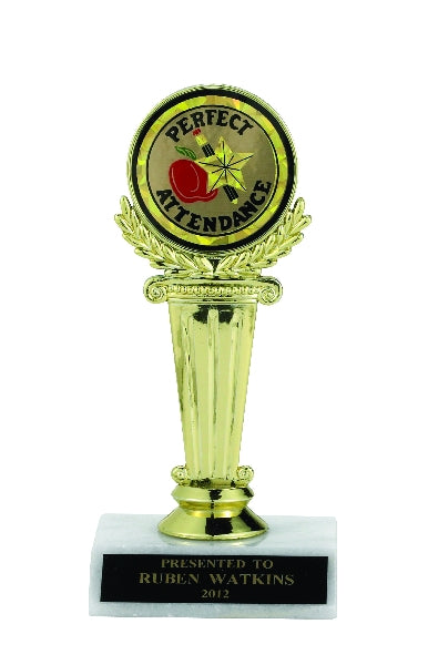 COLUMN TROPHY, 6-3/8 INCH, WHITE PLASTIC BASE,  2 INCH INSERT