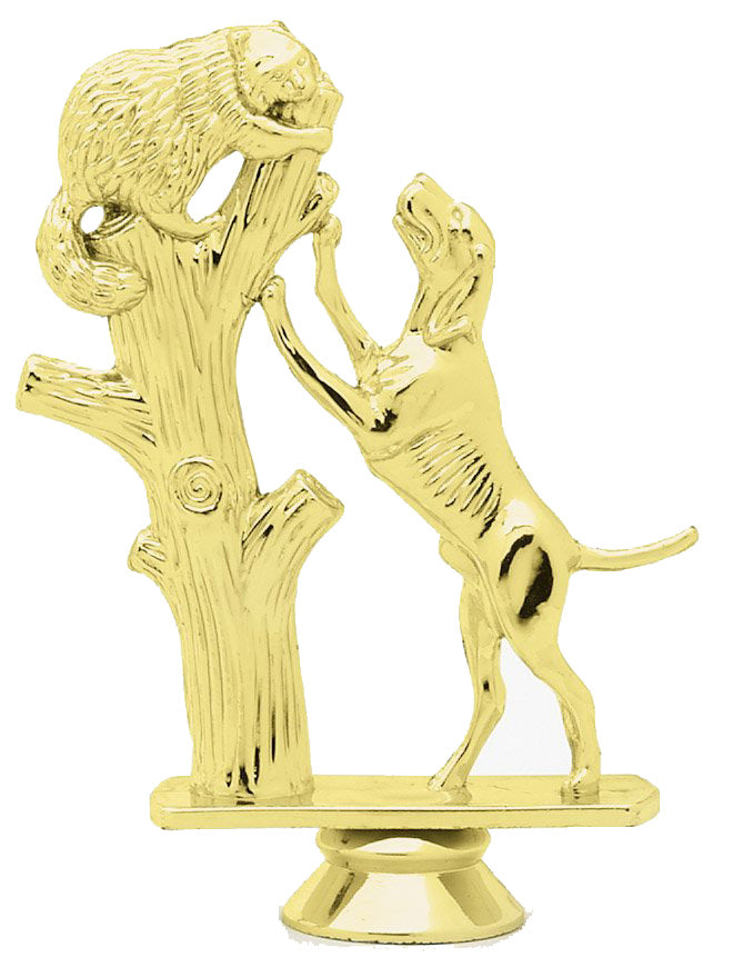 5 INCH GOLD PLASTIC COONHOUND IN TREE TROPHY FIGURE