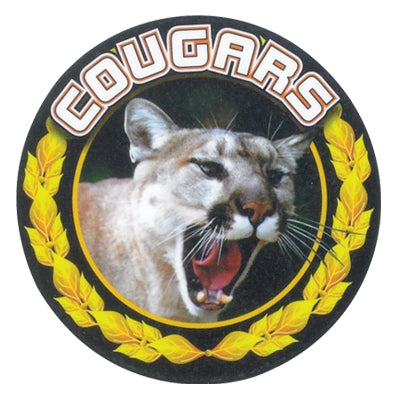 2 Inch in Diameter Round Mylar Detailed Gold 'Cougars' Insert