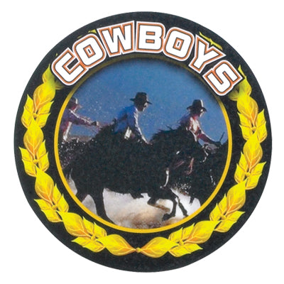 2 Inch in Diameter Round Detailed 'Cowboys' Sports Insert in Gold with Mylar Detailing