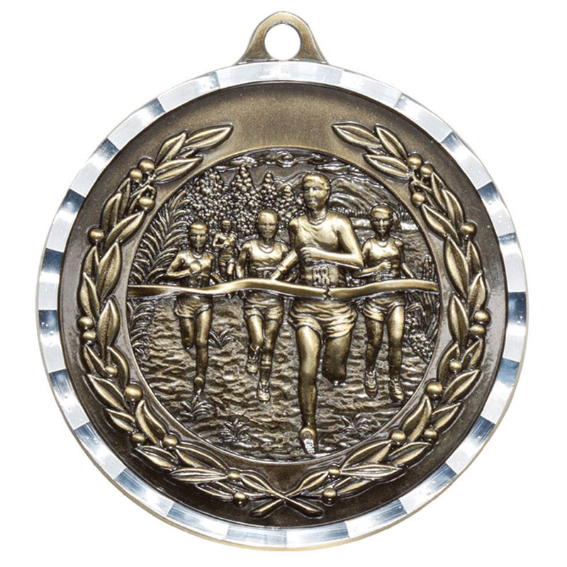 2 Inch Brass Cross Country Medal in Gold, Silver, or Bronze with Customizable Back