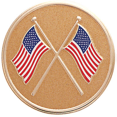 2 Inch in Diameter Round Metal Litho-Print American Flags Medallion Insert