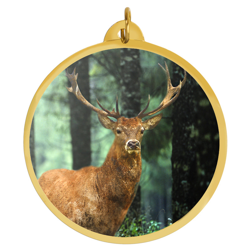 2-1/4 Inch in Diameter Round Deer Themed Medal with Mylar Detailing and Customizable Back