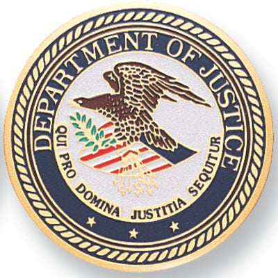 DEPARTMENT OF JUSTICE, 2 INCH ETCHED ENAMELED