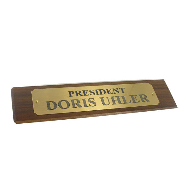 DESK BLOCK, GENUINE WALNUT, SATIN BRASS NAMEPLATE