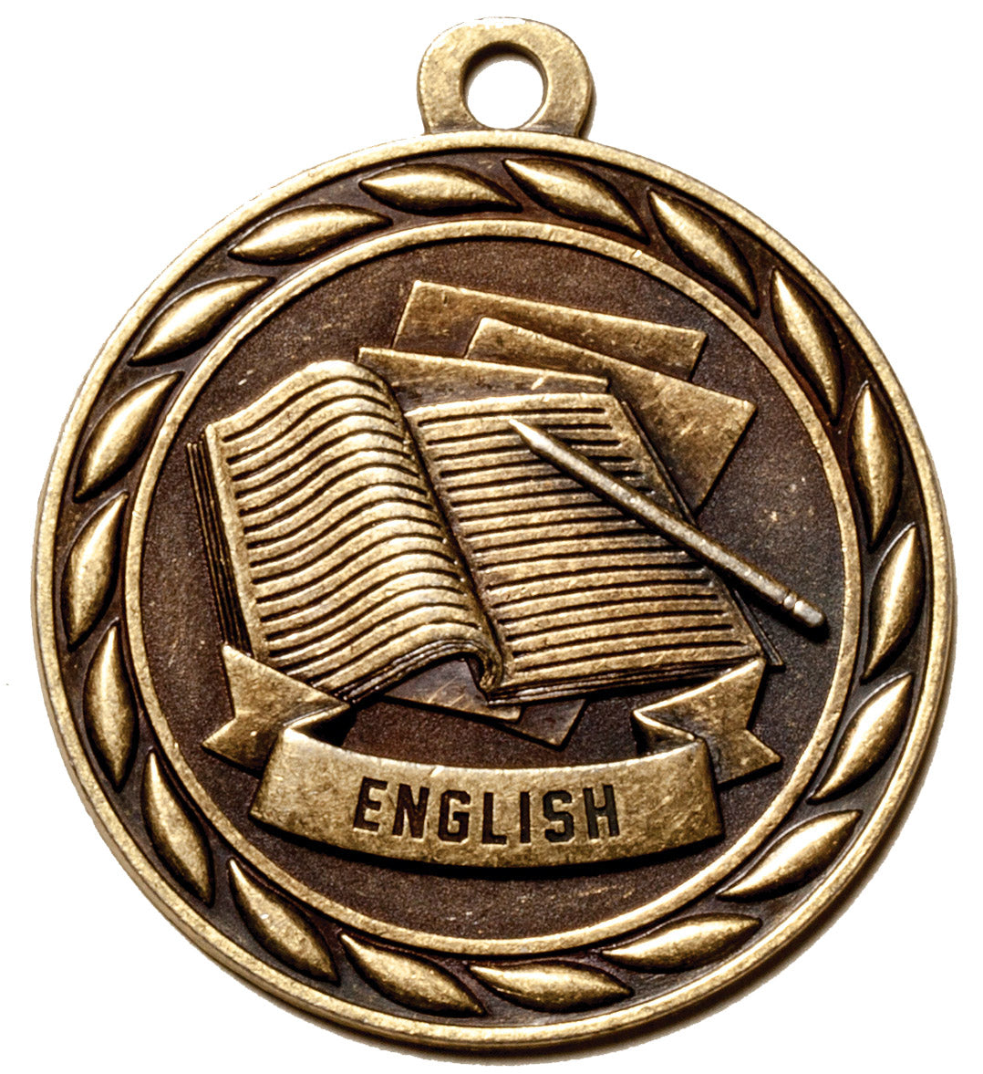 Metal 2-Inch in Diameter Round English Medal with Customizable Back in Brass, Silver, or Bronze