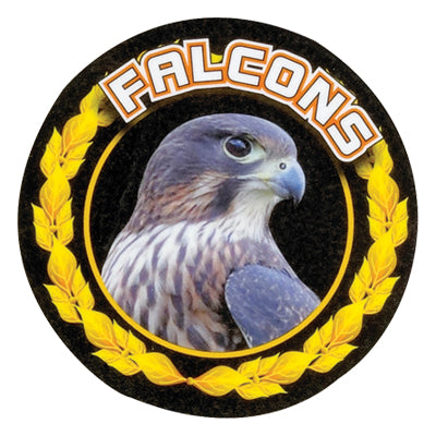 2 Inch in Diameter Round Detailed 'Falcons' Sports Insert in Gold with Mylar Detailing