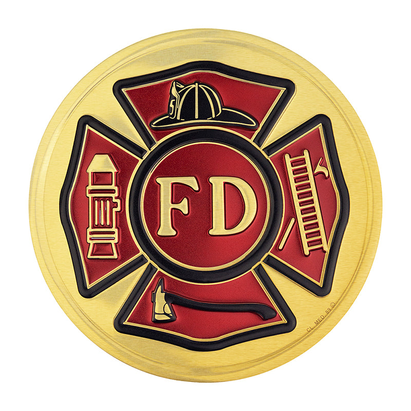 4-Inch in Diameter Embossed Fire Department Round Metal Medallion Peel-and-Stick Insert