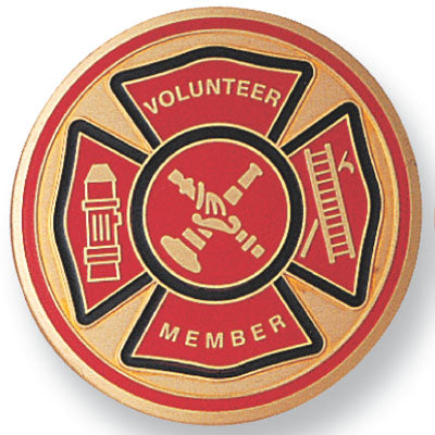 FIRE DEPARTMENT VOLUNTEER, 2 INCH ETCHED ENAMELED