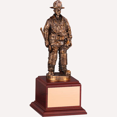 FIREFIGHTER TROPHY, 10 INCH, ELECTROPLATED IN ANTIQUE BRASS