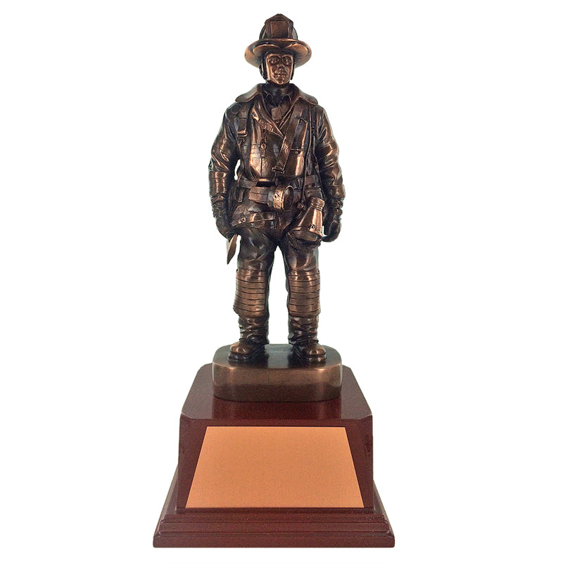 FIREFIGHTER TROPHY, 14 INCH, ELECTROPLATED IN ANTIQUE BRONZE