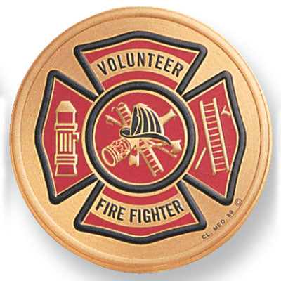 7/8-Inch in Diameter Round Metal Volunteer Firefighter Medallion Insert with Enameled Finish