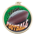 2-1/4 Inch in Diameter Round Gold Football Sports Medal with Mylar Detailing and Customizable Back