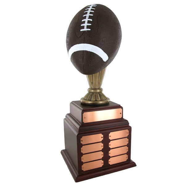 FOOTBALL PERPETUAL TROPHY, HEIGHT 20 INCHES, 10-1/2 INCH PAINTED BALL