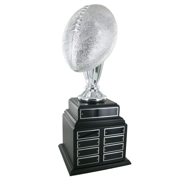 FOOTBALL PERPETUAL TROPHY, HEIGHT 20 INCHES, 10-1/2 INCH SILVER BALL, 32 PLATES