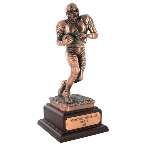 FOOTBALL PLAYER BRONZE TROPHY, 11-1/2 INCHES