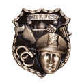 FULLY MODELED METAL POLICE ANTIQUE BRASS FINISH PLAQUE MOUNT, 4-1/2" x 5" INCH