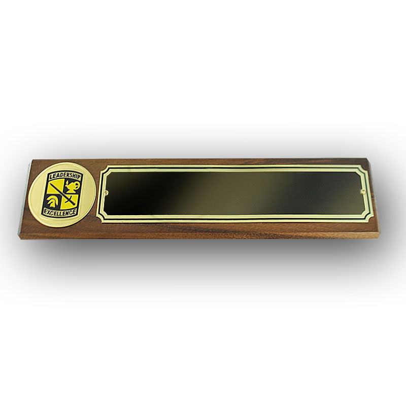 GENUINE WALNUT DESK BLOCK WITH ROTC MEDALLION AND BLACK SCREENED PLATE ...