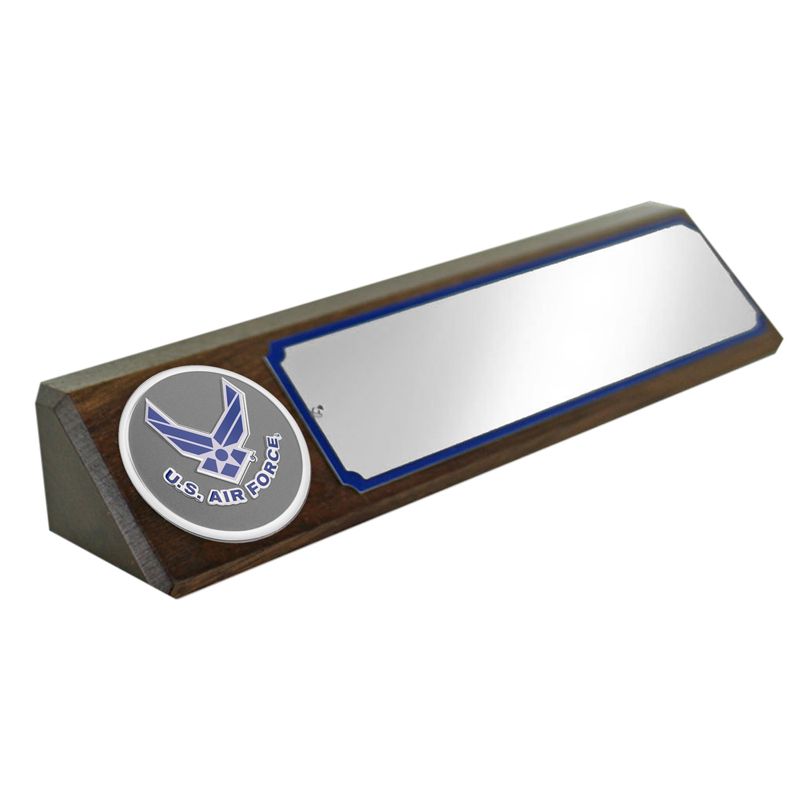 GENUINE WALNUT DESK BLOCK WITH U.S. AIR FORCE MEDALLION AND SILVER MATTE PLATE