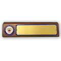 GENUINE WALNUT DESK BLOCK WITH U.S. NAVY MEDALLION AND GOLD METAL PLATE