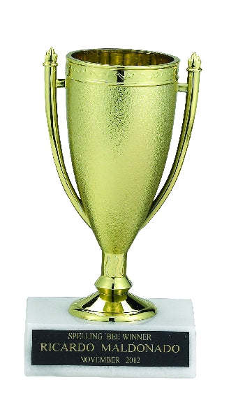 GOLD CUP TROPHY, 5-1/2 INCH, WHITE PLASTIC BASE
