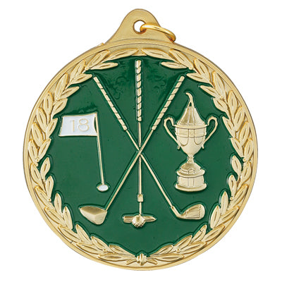 2-1/2 Inch Enameled Die-Cast Golf Medal in Gold, Silver, or Bronze