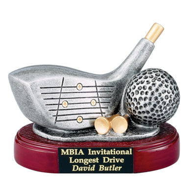 GOLF DRIVER CLUB AND BALL, 4 INCH RESIN TROPHY