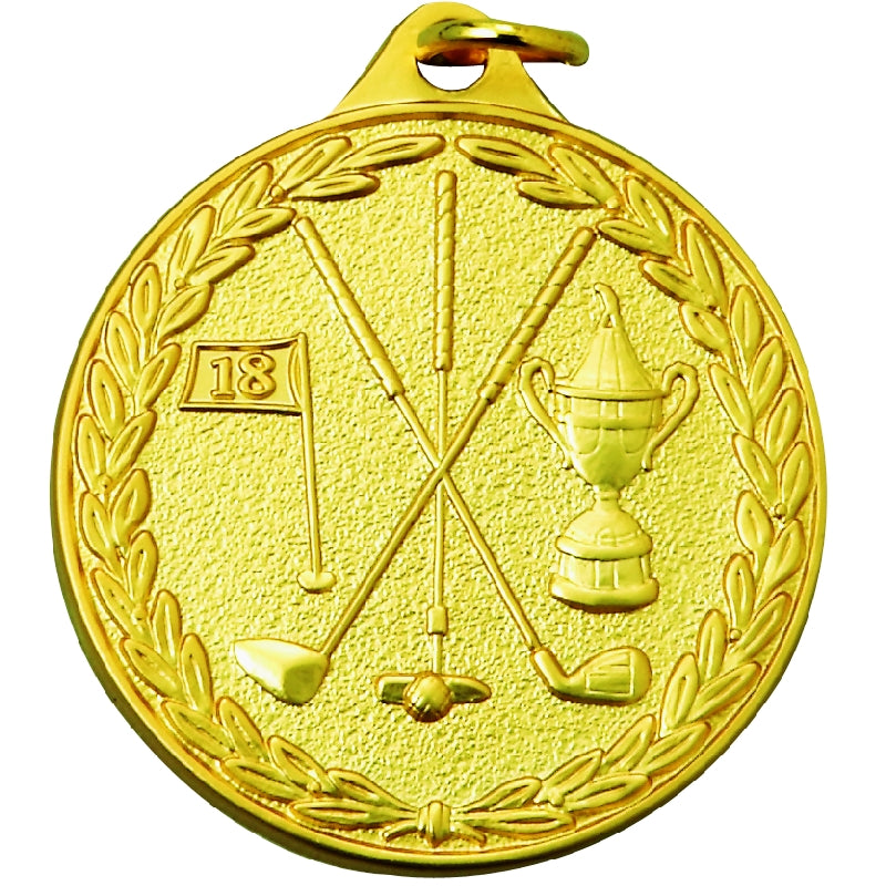 1-1/2 Inch Golf Themed Customizable Sports Medal in Gold, Silver, or Bronze
