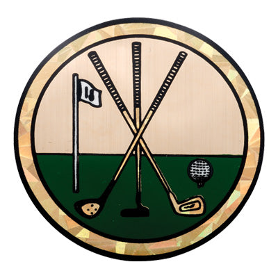 2 Inch in Diameter Round Golf Themed Insert with Mylar Detailing