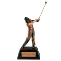 GOLFER, MALE, 10-1/4 INCH, TINTED ELECTROPLATED IN ANTIQUE BRASS