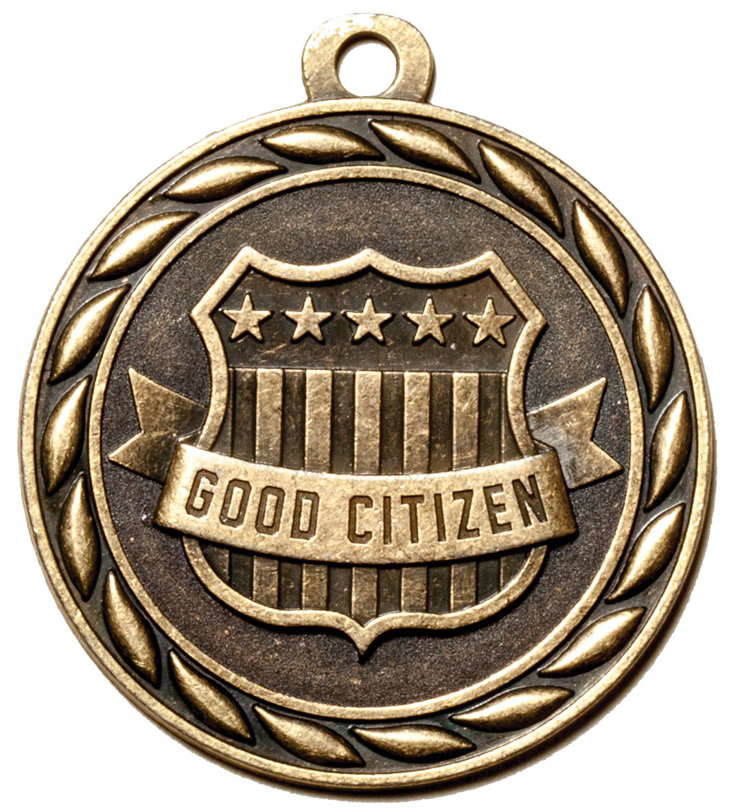 Metal 2-Inch in Diameter Round Good Citizen Medal with Customizable Back in Antique Brass