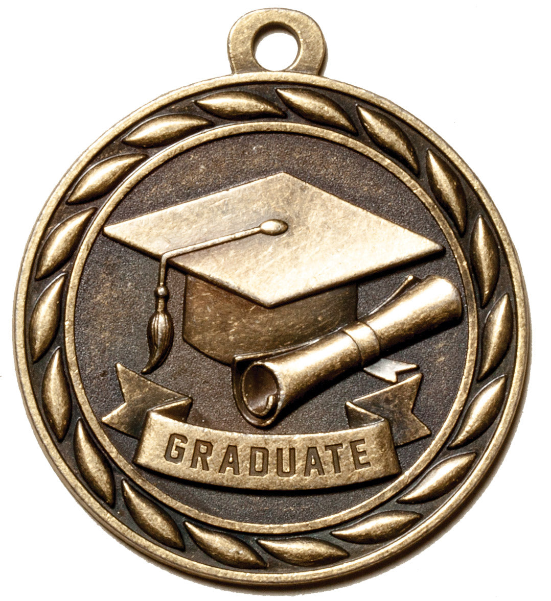 Metal 2-Inch in Diameter Round Graduate Medal with Customizable Back in Antique Brass