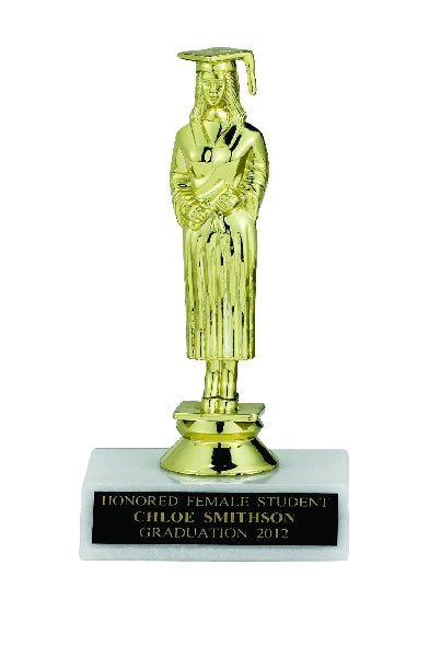 GRADUATE FEMALE TROPHY, 6-1/2 INCH, WHITE MARBLE BASE