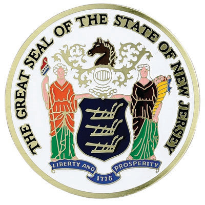 GREAT SEAL OF NEW JERSEY, 2 INCH ETCHED ENAMELED