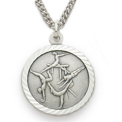 3/4 Inch Womens Gymnastics St. Christopher Medal in Sterling Silver