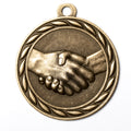 Metal 2-Inch in Diameter Round Handshake Medal with Customizable Back in Antique Brass