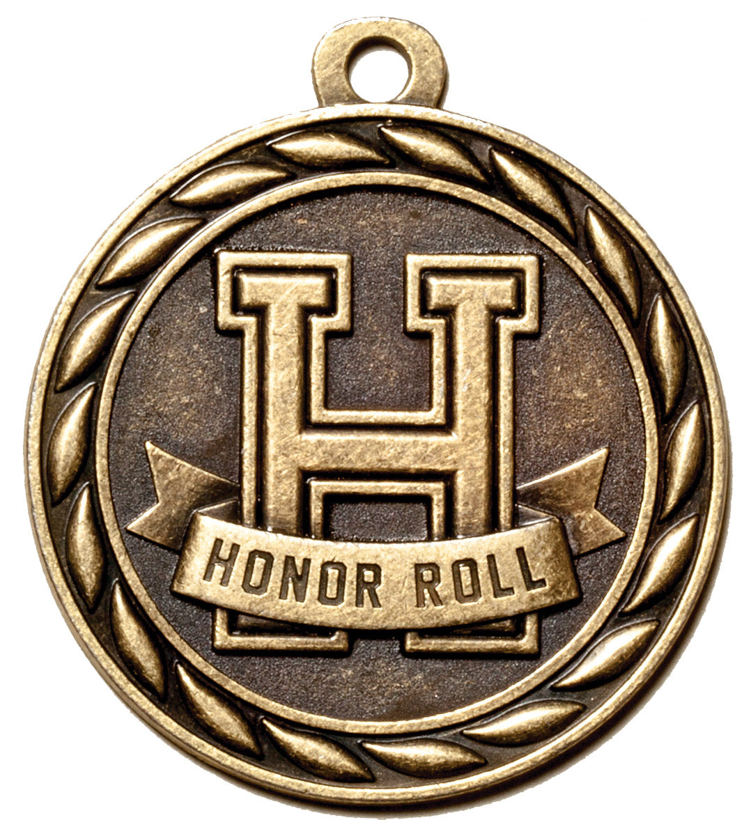 Metal 2-Inch in Diameter Round Honor Roll Medal with Customizable Back in Antique Brass