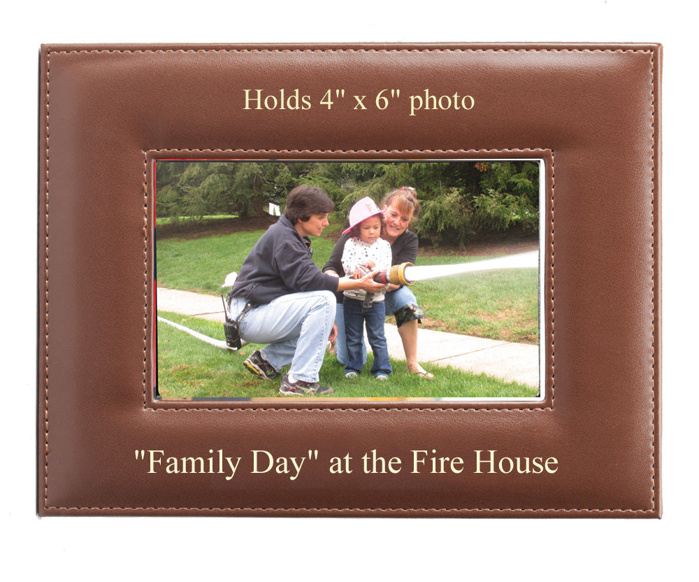 8-1/2 X 6-1/2 INCH HORIZONTAL TAN LEATHERETTE PICTURE FRAME, HOLDS 4 INCH X 6 INCH PHOTO