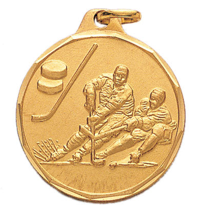 1-1/4 Inch Die-Struck Mens Ice Hockey Medal in Gold, Silver, or Bronze