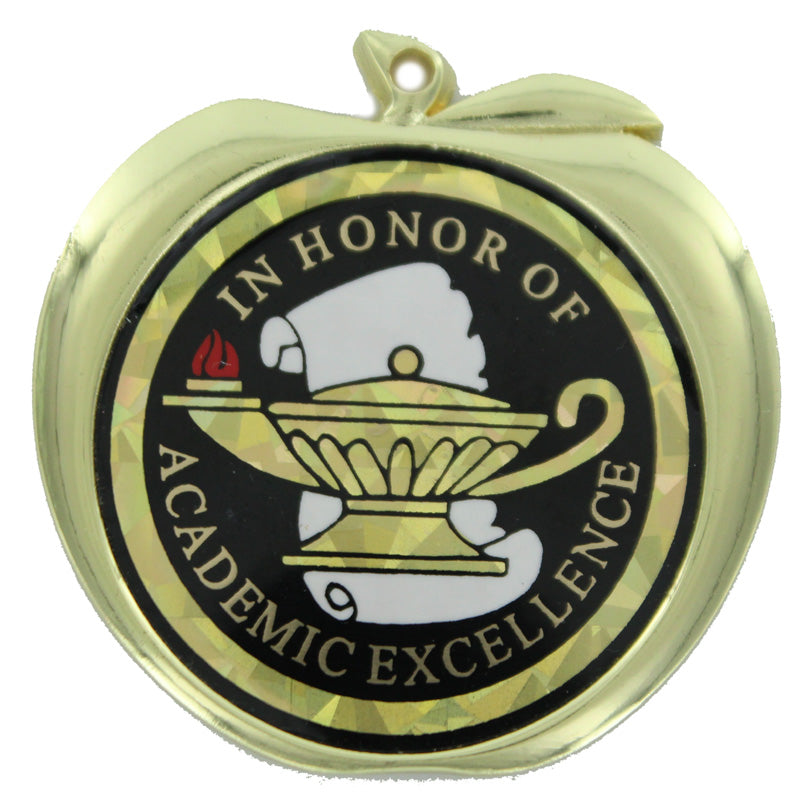 2-1/2 Inch Graduate Themed Apple Medal in Gold