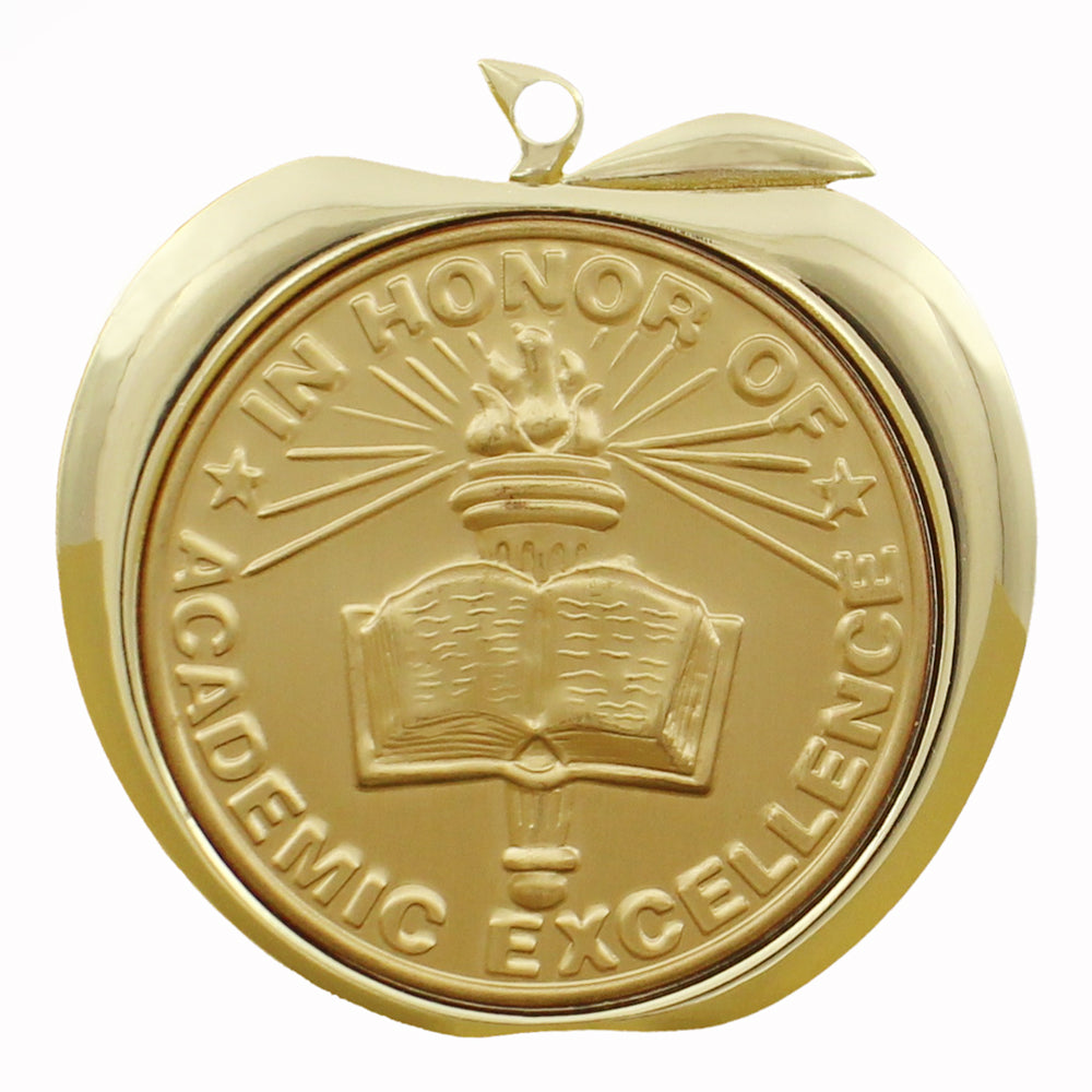 2 Inch Academic Excellence Apple Medal in Gold, Silver, or Bronze