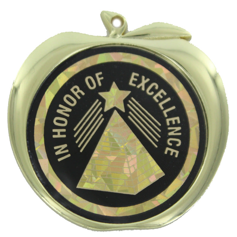2-1/2 Inch Excellence Award Themed Apple Medal in Gold